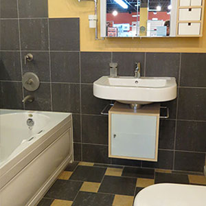 A sample bathroom in a showroom at John J. Cahill Inc. in Evanston, IL